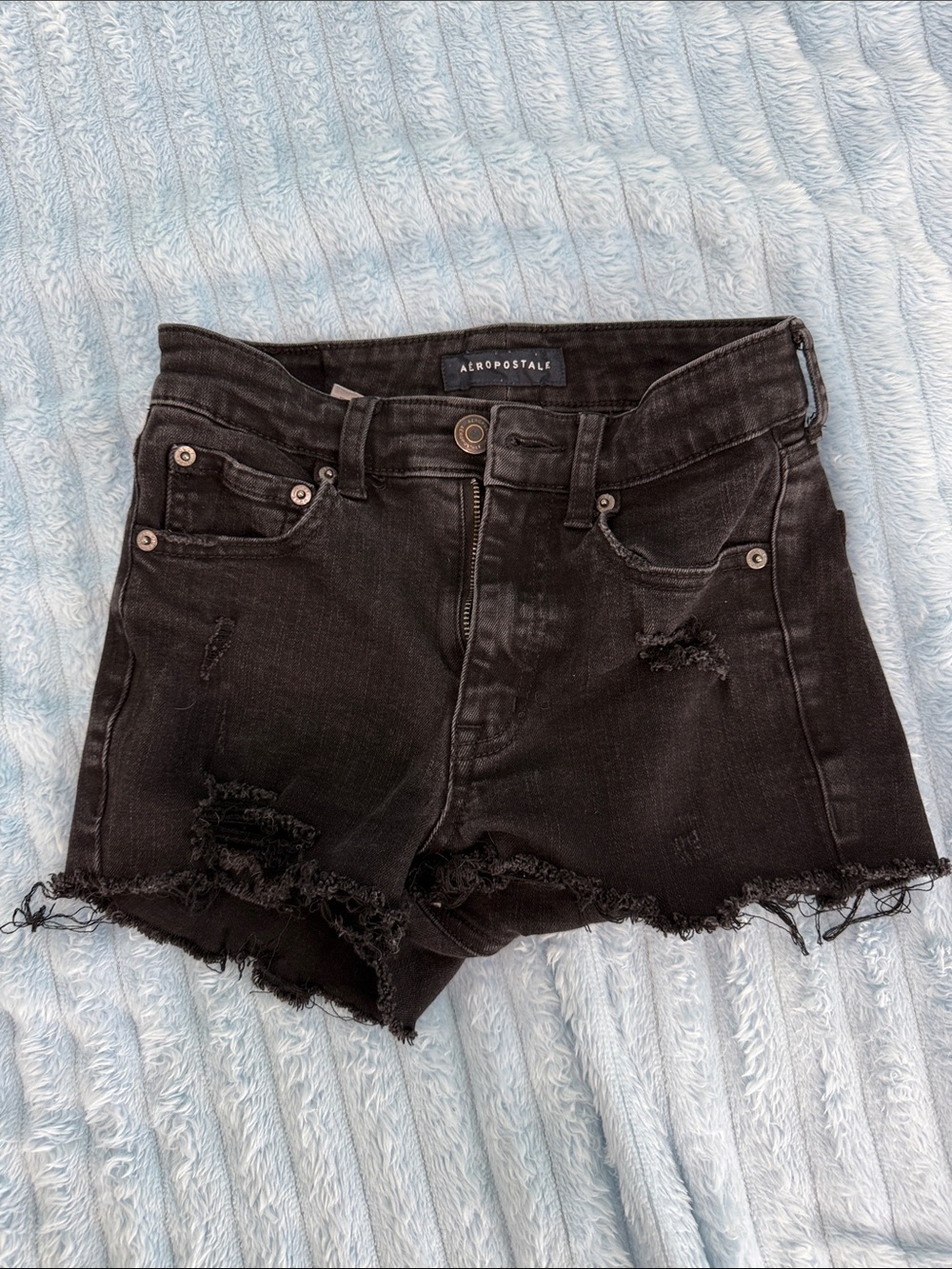 Aeropostale Black Frayed Hem Distressed Denim Shorts